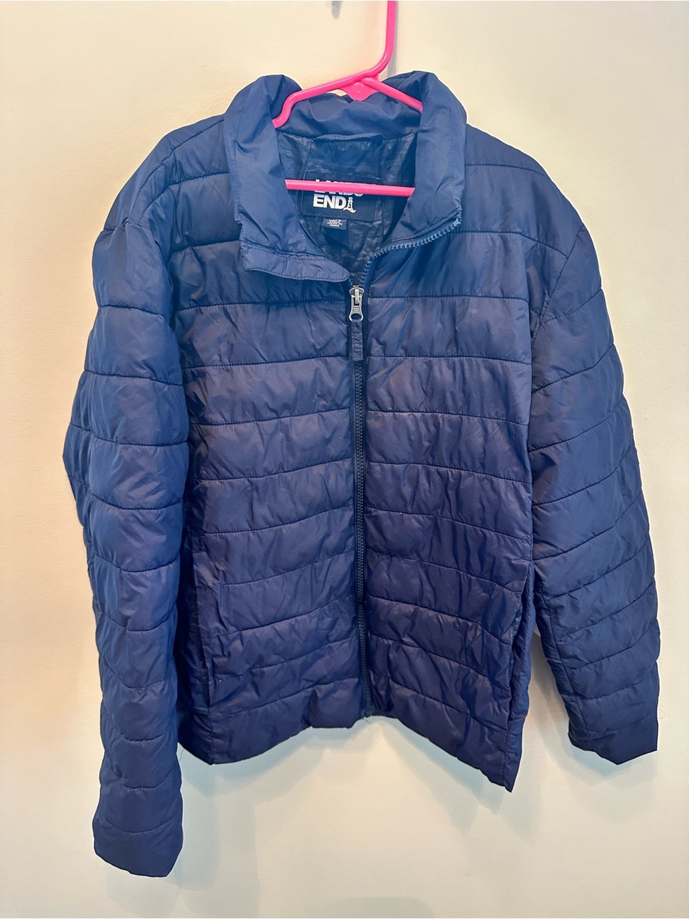 Lands' End Navy Quilted Kids Puffer Jacket boys M 10-12